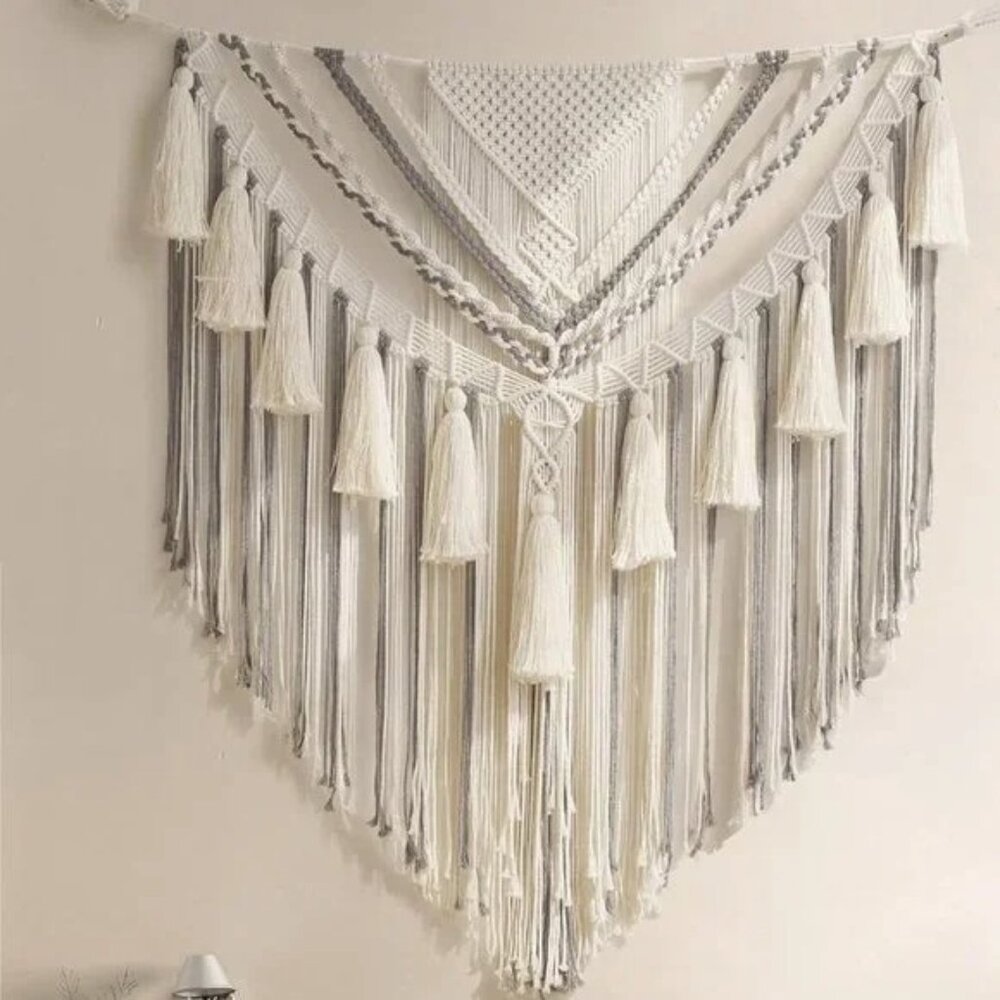 Boho Macrame Woven Handmade Craft Mid Century Modern Hanging Tassel Wall Decor
